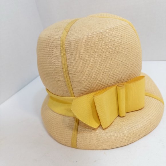 Vintage Mr. John Jr Bubble Hat Straw Yellow Ribbon Tall Mod - Picture 9 of 10
